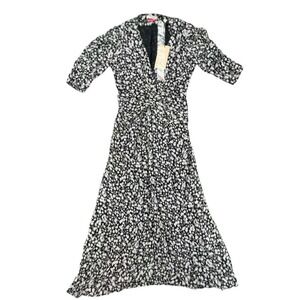 Scotch & Soda Women Floral‎ Print Ruched V Neck Midi Dress With Necklace NWT